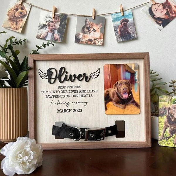 Puppy Dog Memorial Wood Frame With Collar Holder