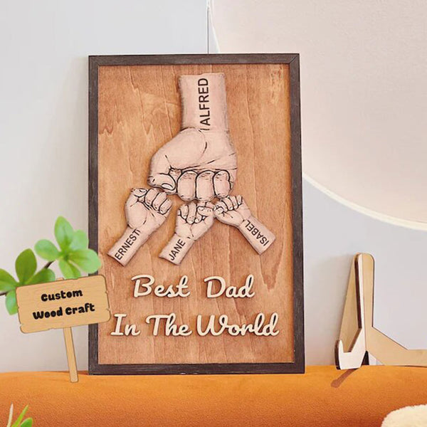 Personalized Dad and Kids Fist Bump With Name Wooden Sign